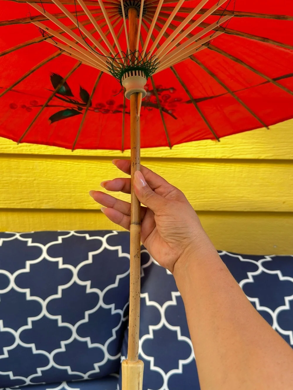 Red Floral handpainted Asian style Parasol Umbrella for Parties Home decor